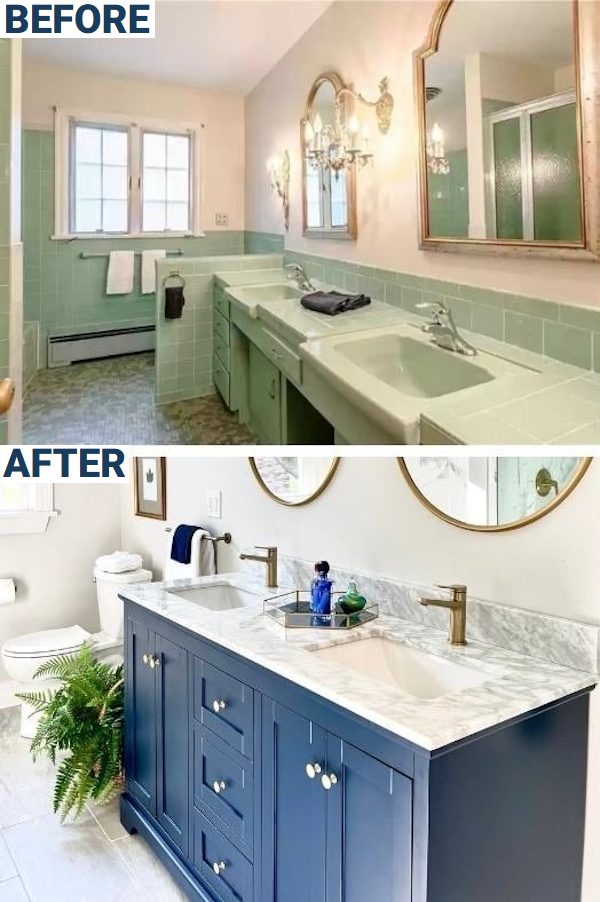 Beautiful green bathroom remodel