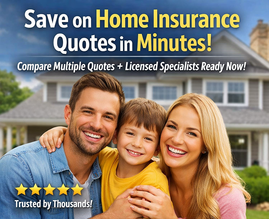 Happy family standing in front of their home