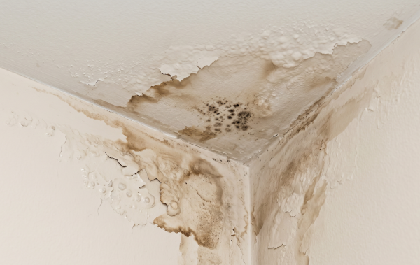 Hidden water damage spreading behind drywall
